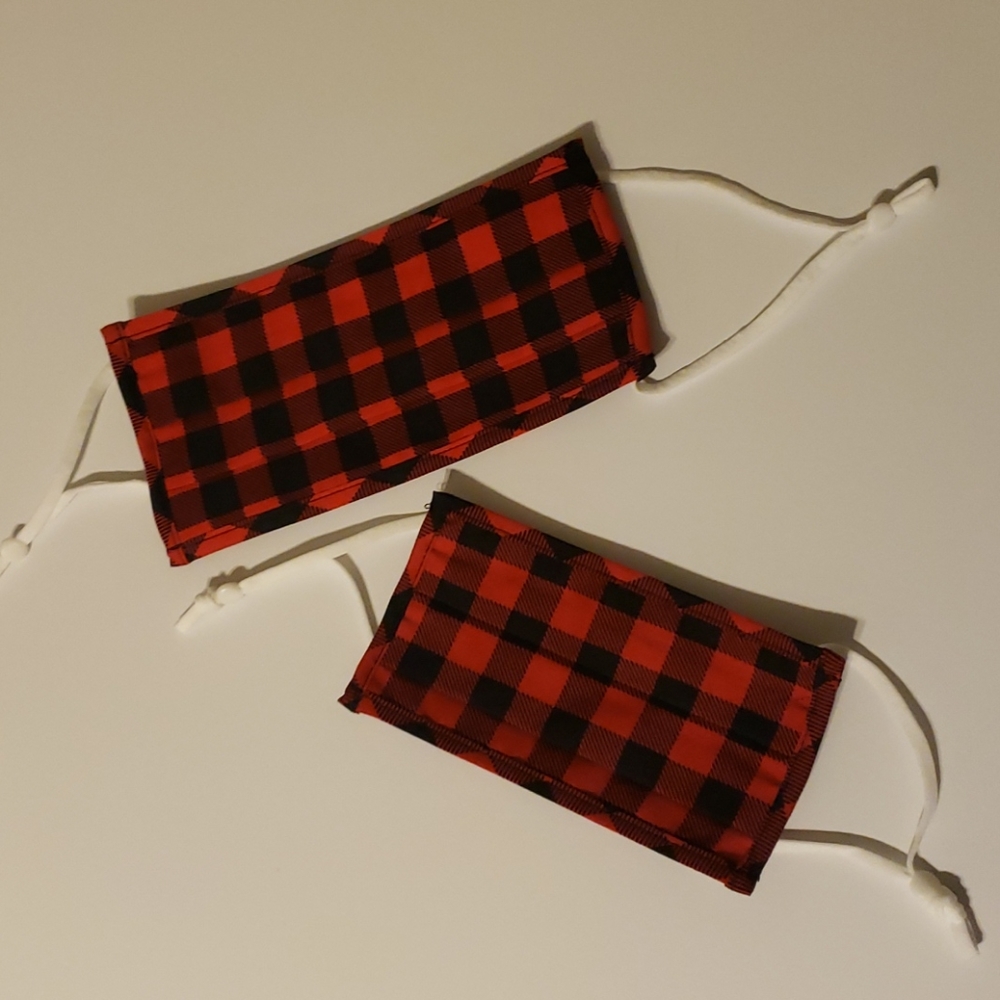 Adult and kid mask set buffalo check